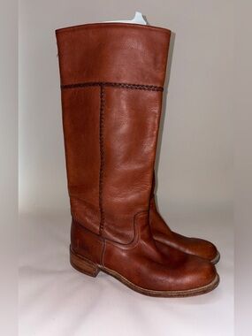 VINTAGE FRYE Campus 1980s Tan Leather Interior Riding Boots Style 6552 Size 10